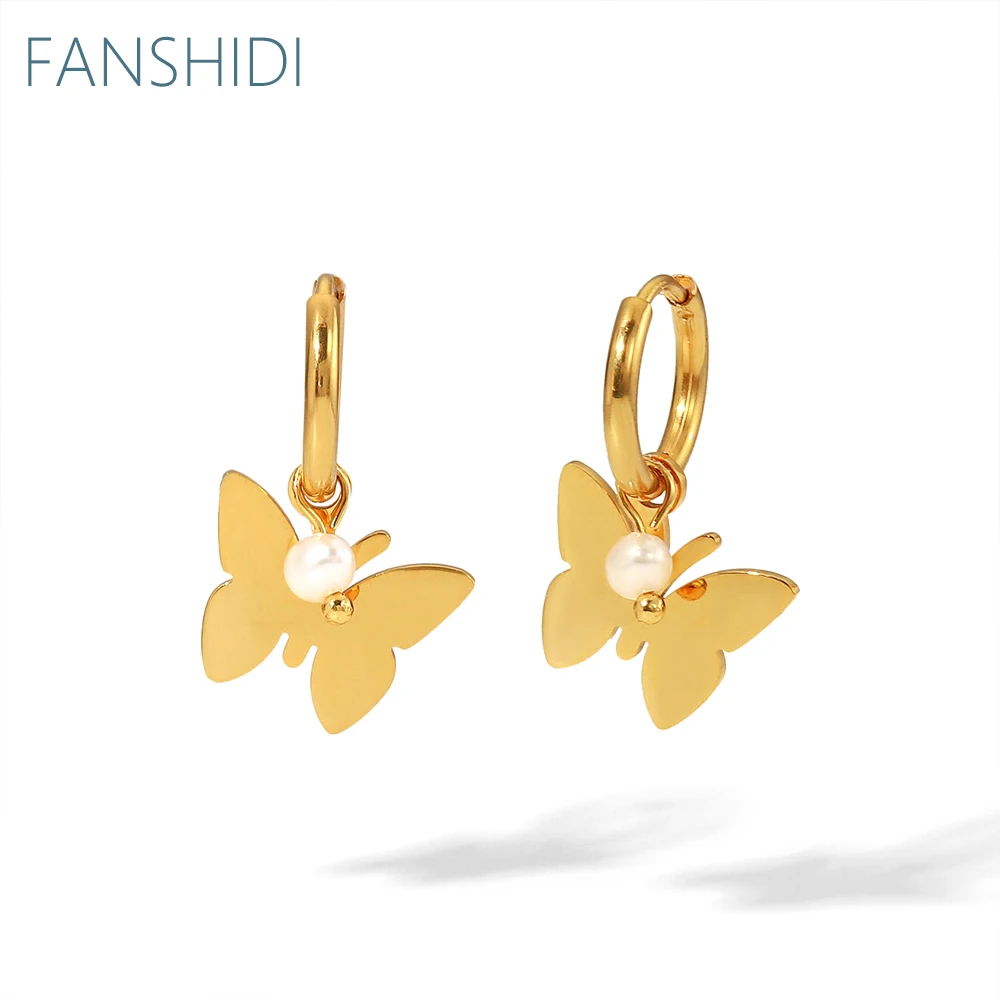 

Женские серьги-подвески в виде бабочки FANSHIDI, серьги из нержавеющей стали с пресноводным жемчугом, Роскошные ювелирные украшения