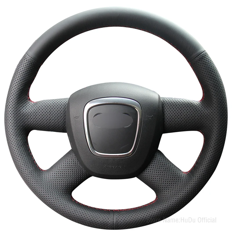 Cubierta de volante de coche resistente al desgaste para Audi A4 B7 B8 A6 2011-2022, accesorios interiores de gamuza de cuero negro