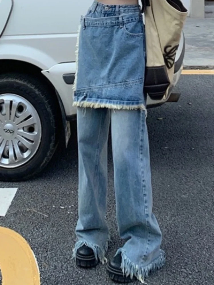 

Джинсы женские демисезонные из двух частей, с кисточками и широкими штанинами, M350