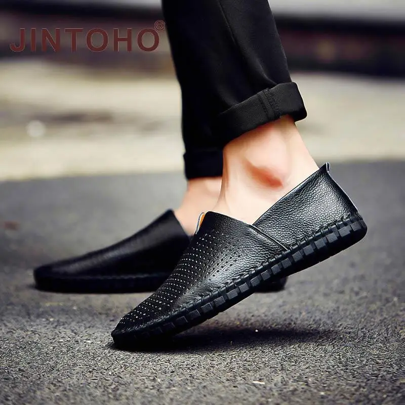 Фото Jintoho/большой Размеры Мужские туфли из натуральной кожи слипоны черная обувь Jintoho/большой Размеры Мужские туфли из натуральной кожи слипоны черная обувь