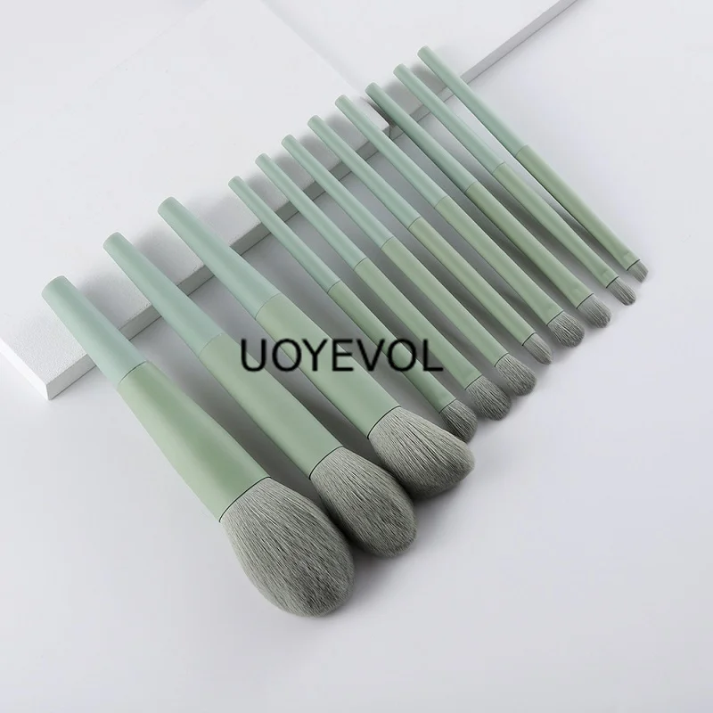 

11pcs Natural Hair Green Makeup Brushes Foundation Powder Eyeshadow Eyebrow Make Up Brush Set Professional Cosmetic Tool