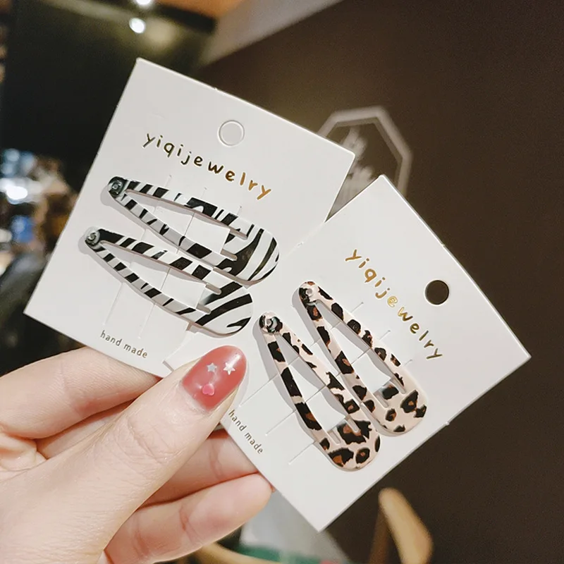 

Barrettes Hot Selling Cute Girl Korean Style Leopard Print BB Clip Shredded Hair Side Clip hair accessories