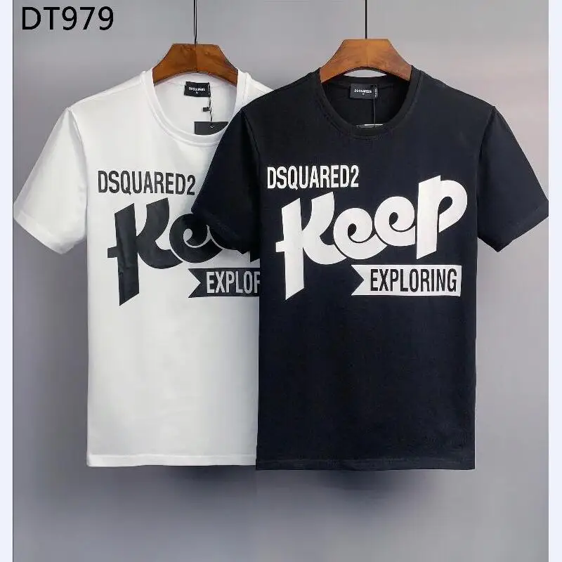 

Dsquared2 Letter Keep Exploring Print Cotton Round Neck Short Sleeve Shirt Casual Clothing Tops Mens T Shirts Moto-biker Tees