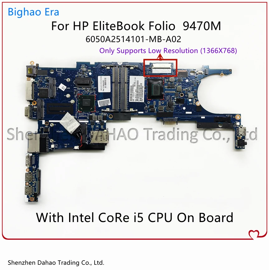 

702849-001 702849-501 для HP EliteBook Folio 9470M материнская плата для ноутбука с процессором Intel i5 6050A2514101-MB-A02 A01 100% полное тестирование