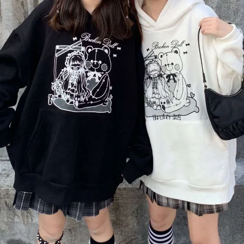 Kawaii японские толстовки с капюшоном одежда для пар женская в консервативном стиле