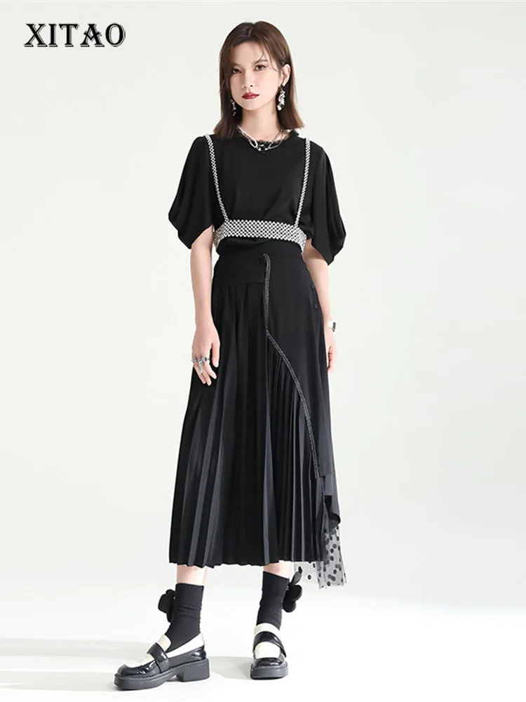 

XITAO Black Dress Fashion Half Sleeve Goddess Fan Casual Minority Elegant 2022 Summer Dress Elegant Pleated WMD7023
