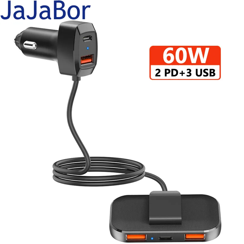 

JaJaBor Car Charger Multifunction Extension 5 Ports QC3.0 PD Fast Charging Phone Charger Intelligent Expansion 60W Power Adapter
