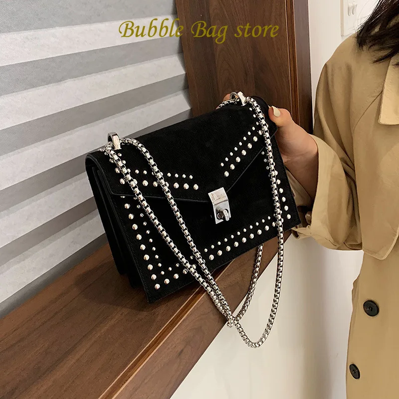 

New Chain Rivet Lock Designer Crossbody Bags for Women Luxury Handbags Travel Red Shoulder Messenger Bag Ladies Small Flaps 2023