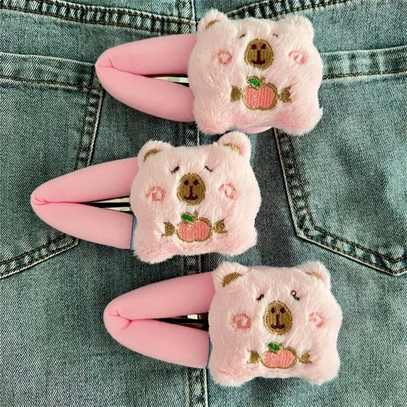 Новая милая розовая капибара плюшевая заколка для волос девочек с милой челкой