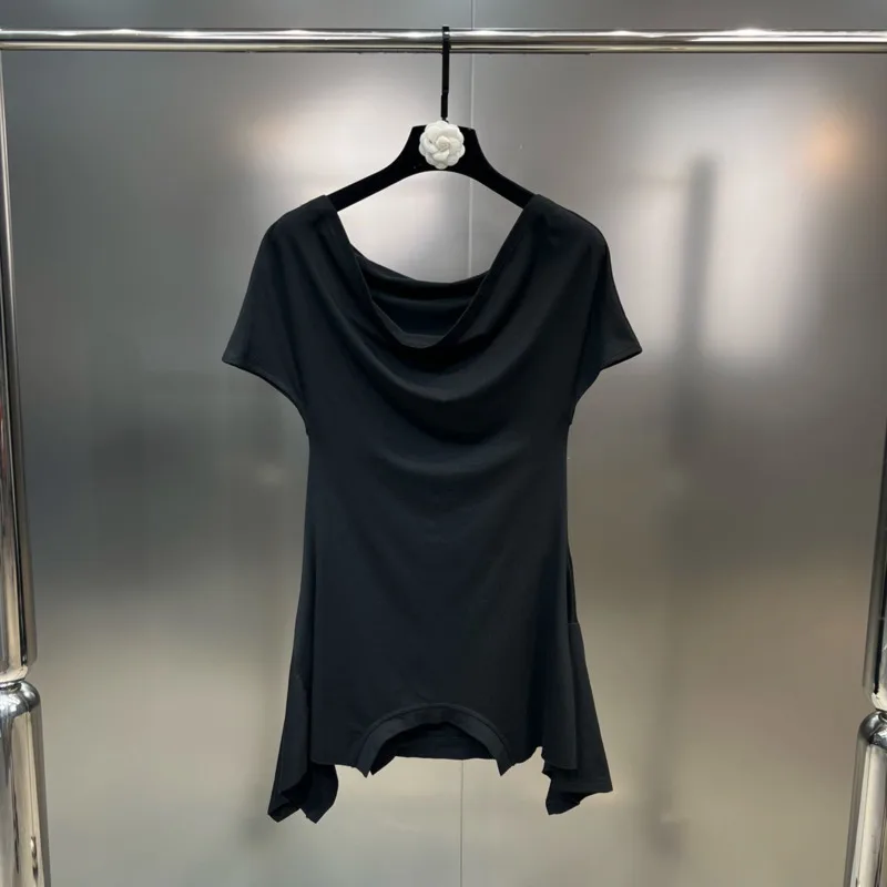 

BORVEMAYS 2023 Summer New O Neck Short Sleeve Solid Color Stretch Simple All-match T-shirt Temperament Women WZ3610