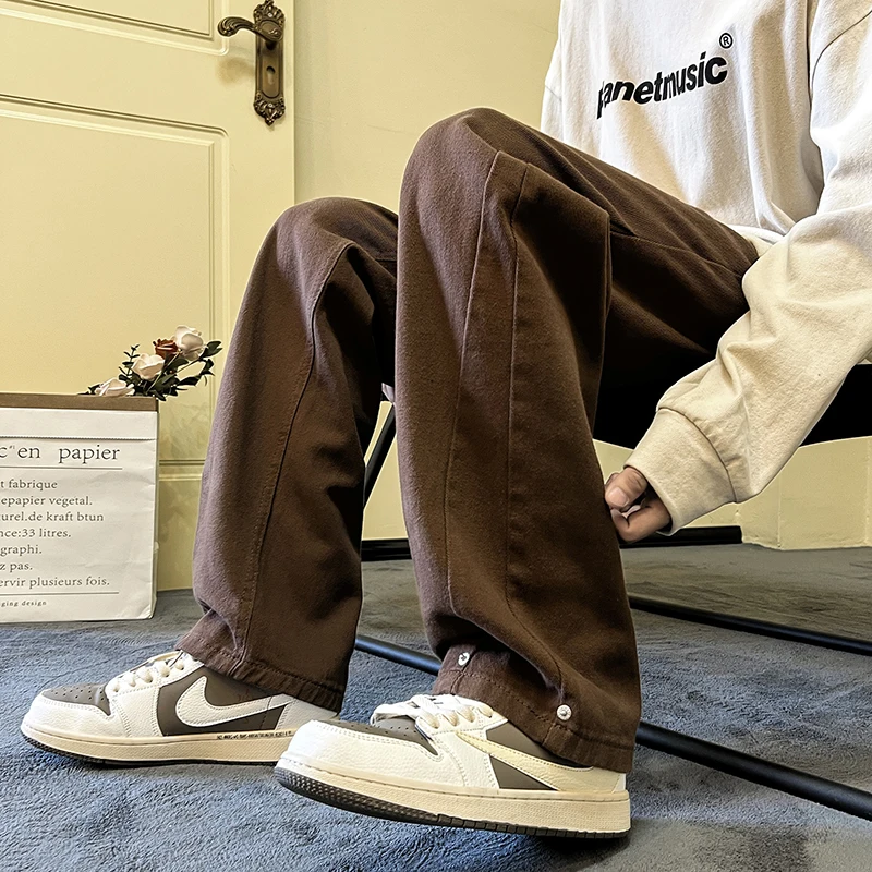 Four Seasons American Retro Vibe High Street Tide Street Black Jeans Men's Loose Straight All-match Casual Wide-leg Long Pants