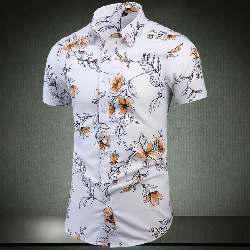 Модные корейские Цветочные Гавайские пляжные повседневные рубашки с коротким