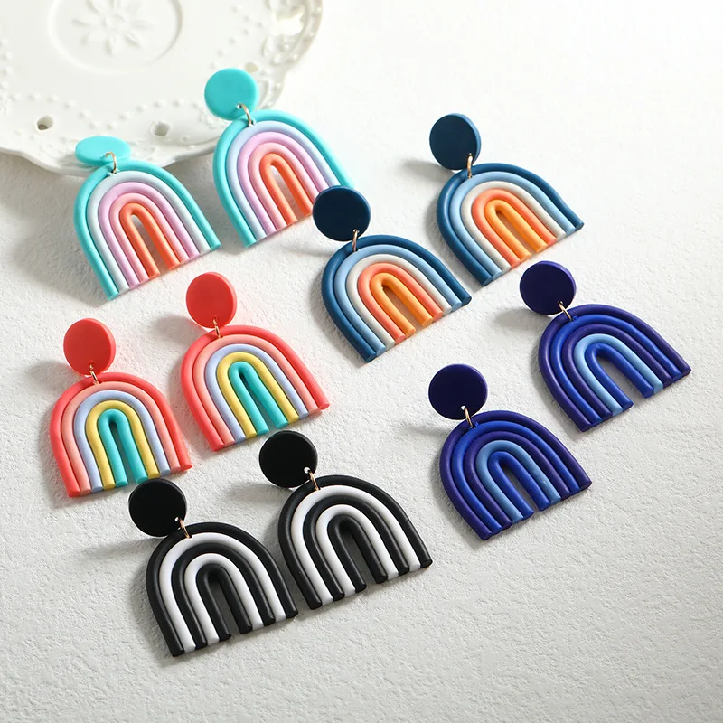 

Крупные красочные серьги-подвески для женщин и девушек, милые геометрические арочные длинные серьги, модные украшения для путешествий, под...