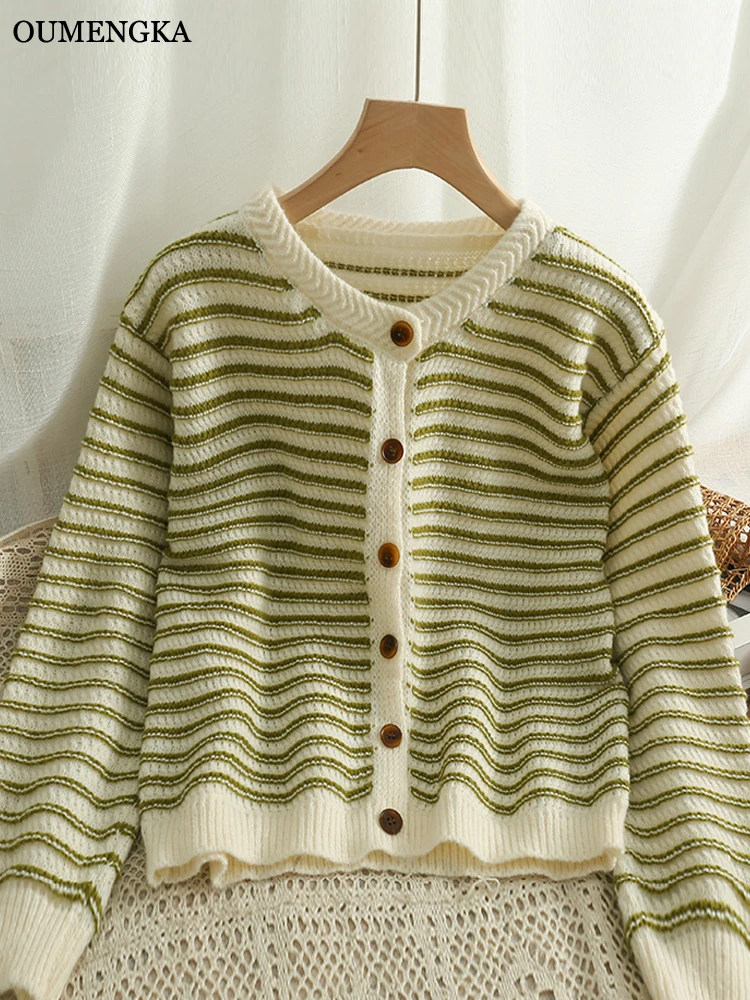 Модный милый Стильный вязаный короткий кардиган OUMENGKA свитер с длинными рукавами