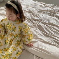 2022 spring girls floral dresses cotton flower long sleeve kids princess one piece dress baby outfits children casual clothing