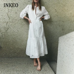 Imported Luxury Women lace maxi dress 2022 Hot sale Elegant White Embroidered long shirt dress Sexy Beach Clo