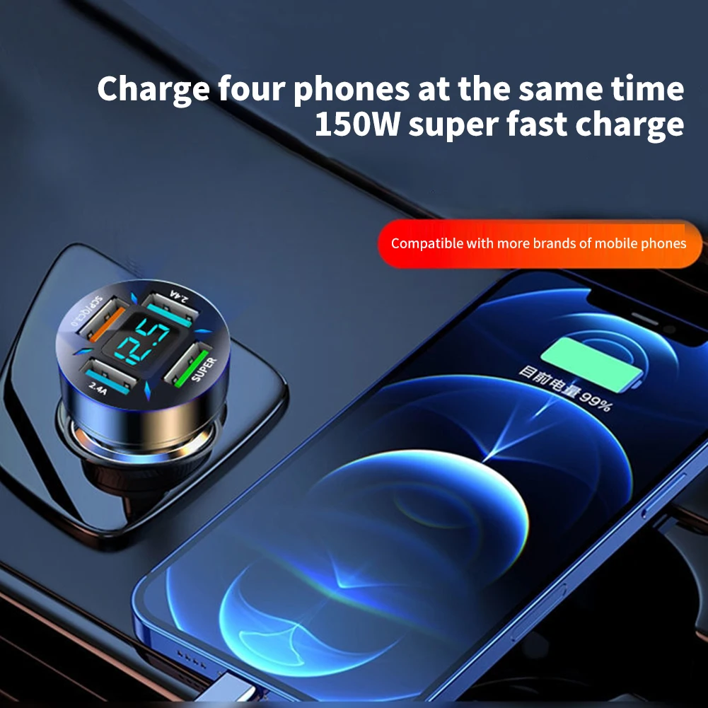 

4 USB 5v-15a Input From 12 To 24 V LED Display 4 USB Port Car Charger Super Charging Adapter QC3.0 Fast Charging Phone Charger