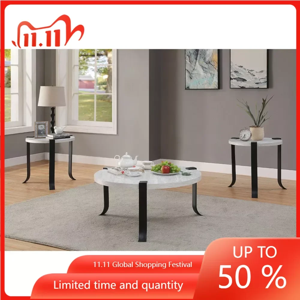 

Coffee Tables Bodie 3-Piece Steel and Wood Coffee Table Set Tea Table and Chair Combination White/Black Vintage Furniture Dining