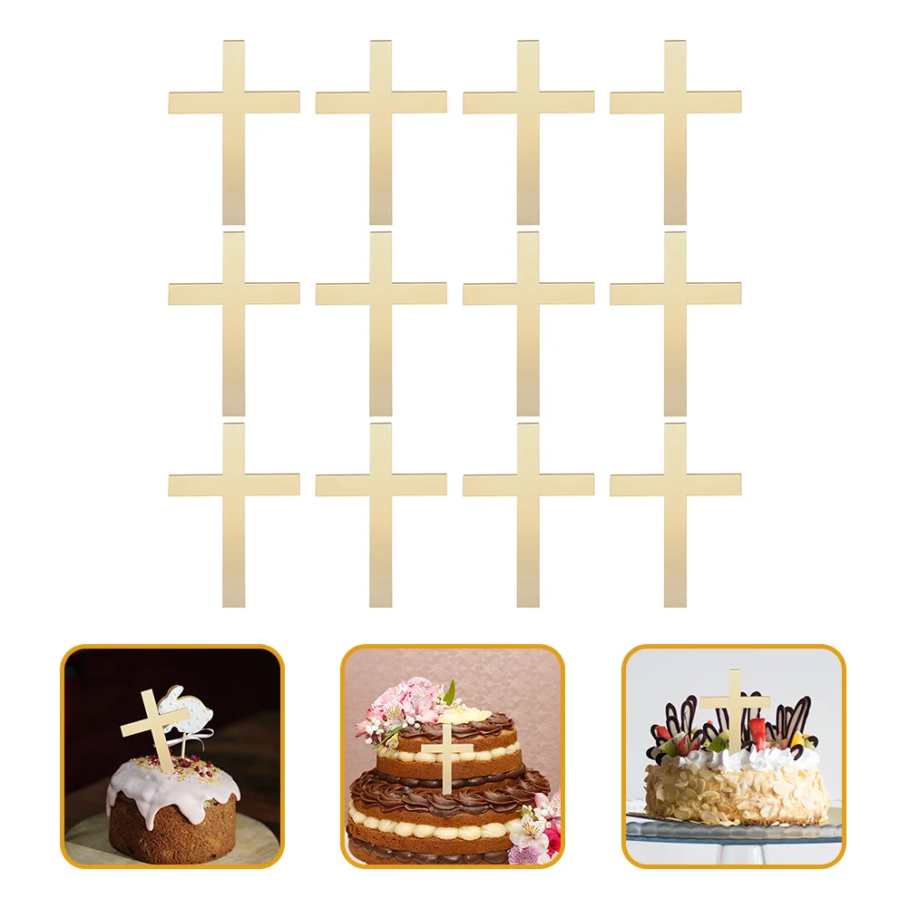 

12 Pcs Cross Cake Topper Cupcake Toppers First Communion Food Jesus Acrylic Easter Party Supplies Religious Cupcake Picks Baby