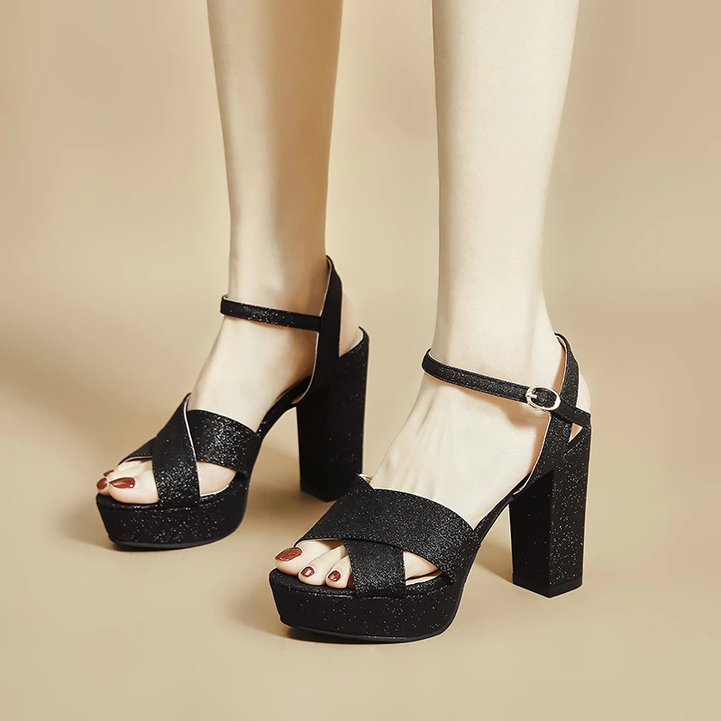 

Women Shoes Sandals Summer Platform Sandals Plus Size 34-43 Ankle Strap High Heel Shoes Sexy Party Shoes Black Pink