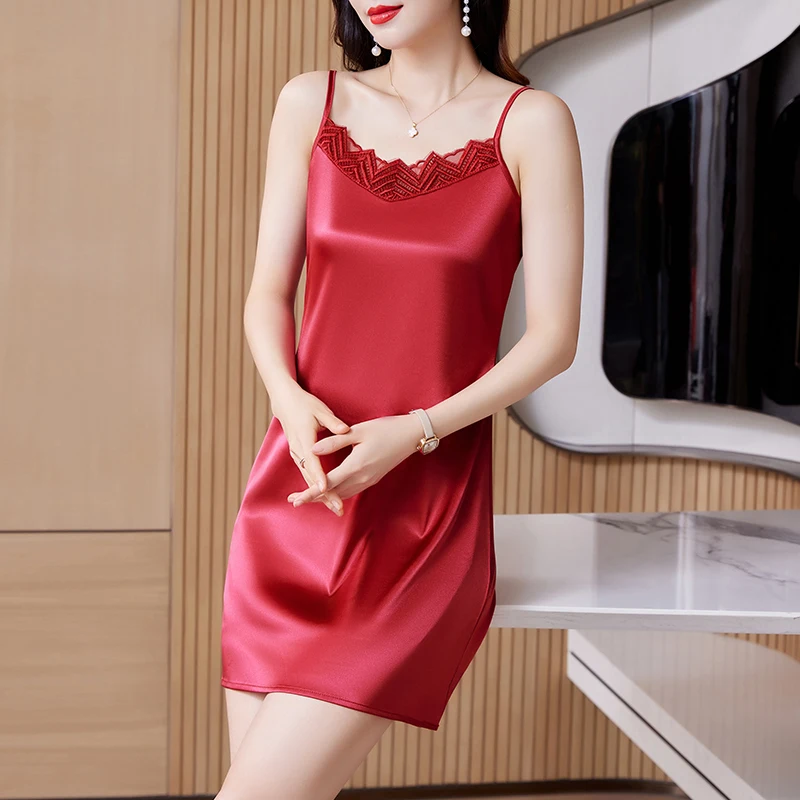 Anti-Penetration Sling Underdress Ice Silk Seamless Inner wear Anti-exposure Base Skirt Vest Dress White Nightdress |