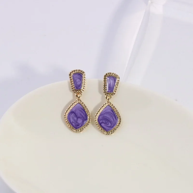 Фиолетовый цвет геометрические серьги-капли с ромбами для женщин милые