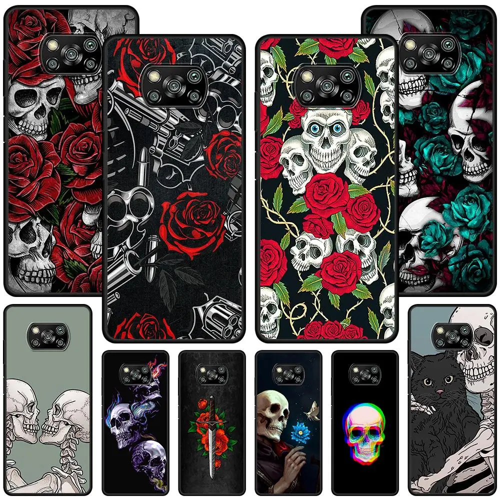 Черный ТПУ чехол для телефона Redmi Note 11 9S 9, чехол Grim Reaper, череп для Xiaomi Poco X3, искусственная кожа X4, Pocophone F1, M4 Pro, F4, F3 GT