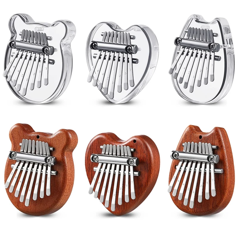 

6Pack Mini Thumb Piano With 8 Key Finger Piano Portable Pocket Kalimba Piano Cute Cat Bear Heart Shape Mini Finger Piano