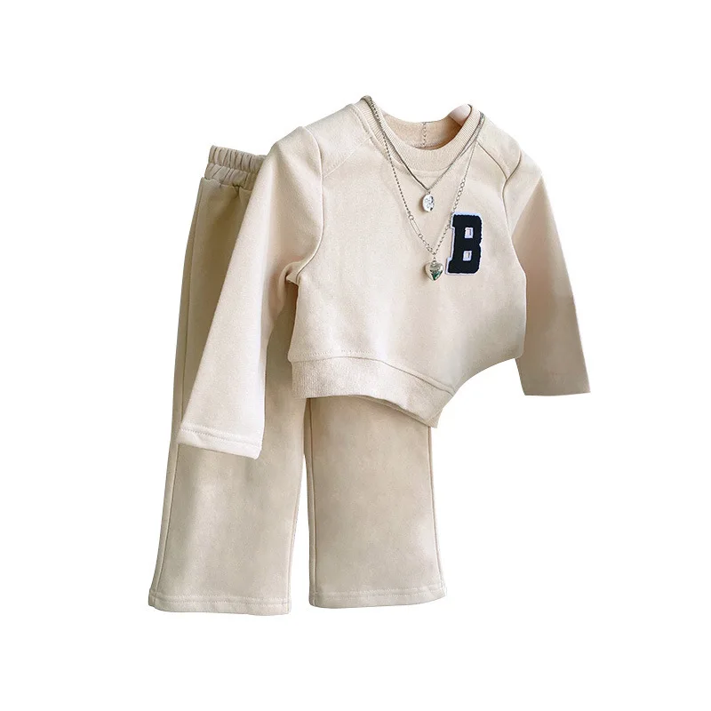 Girls Spring and Autumn Sports Suit New Children's Korean Casual Irregular Sweater + Trousers Two-piece Set  Girl Outfit Set