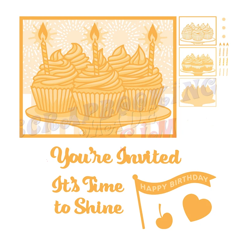 

Birthday Cupcake Background 2022 New Layered Cutting Dies Scrapbooking for Paper Making Frame Card Craft Supplies No Stamps