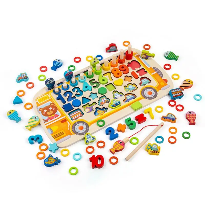 

Wooden Number Puzzle Shape Sorter Counting Fishing Game Fine Motor Skill Early Learning Preschool Educational Toys Montessori