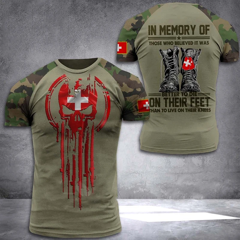 

SWITZERLAND Army Men's T-Shirt Summer Round Neck Short Sleeve Swiss Veterans Print Shirt Casual Tops Tees Oversized Men's tshirt