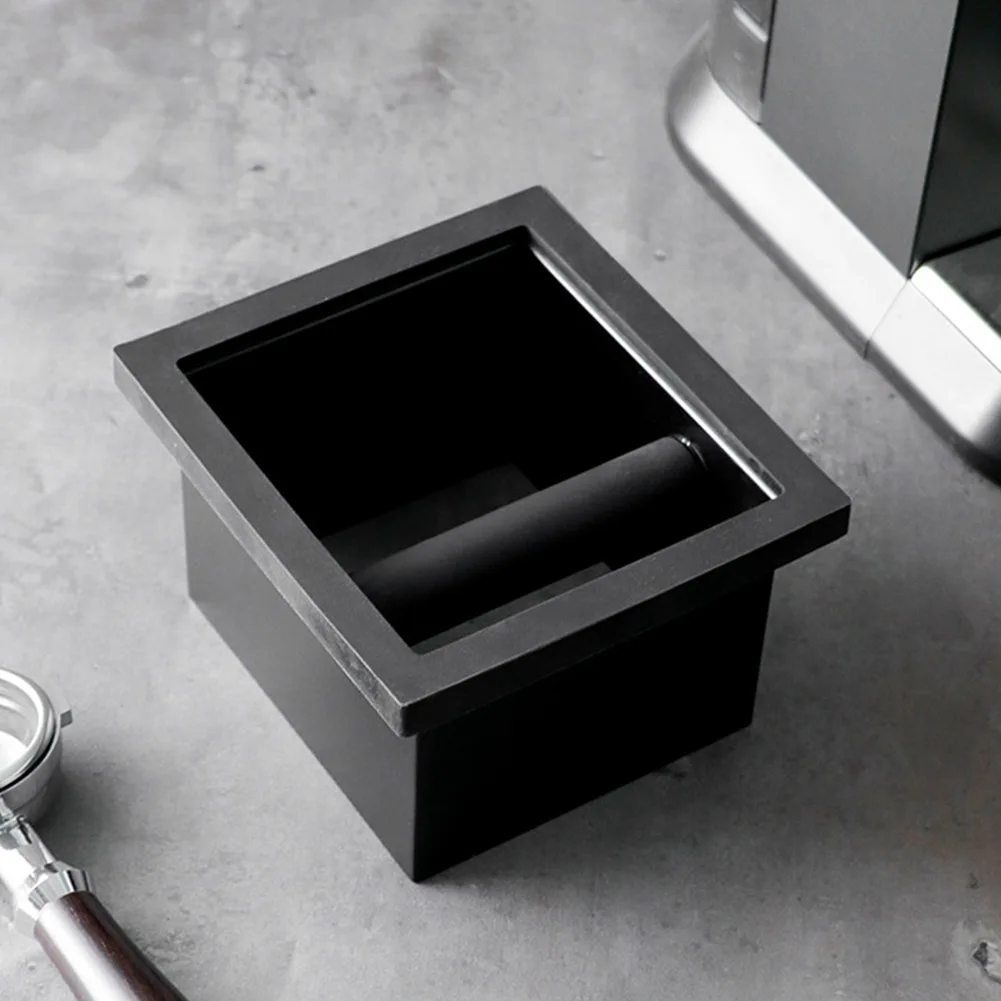 

1pc Stainless Steel + Rubber Coffee Knock Box Desktop Embedded Hollow Bottomless Grounds Box Coffee Accessories