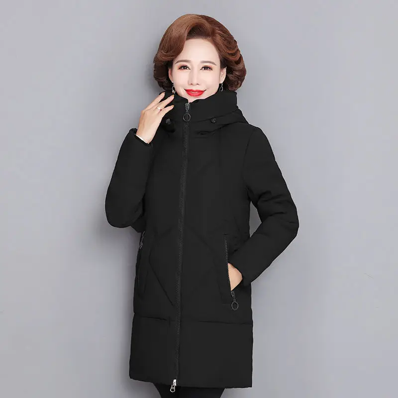 Hooded Thick Down Jacket Female 2021 New Middle Aged Mother Cotton Winter Coat Grandmother Wear Plus Size Long Parka Women 6XL enlarge