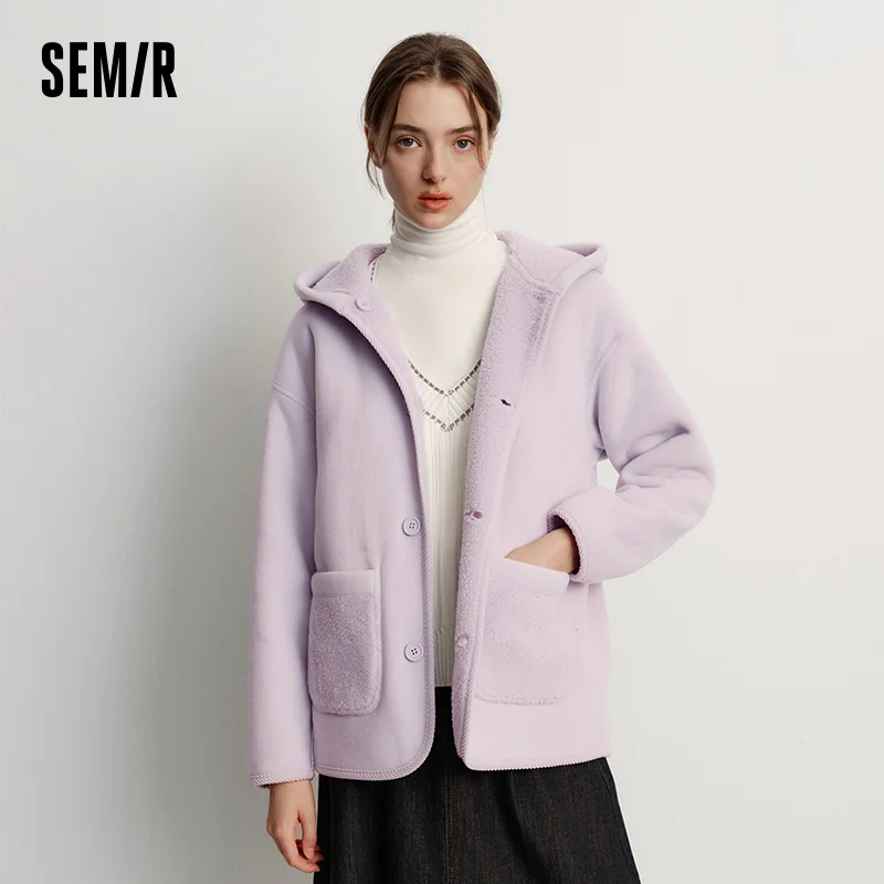 Фото Куртка Semir, женская зимняя двусторонняя толстовка из искусственной овечьей шерсти, флис, новинка 2025, однотонный топ, женская одежда №3