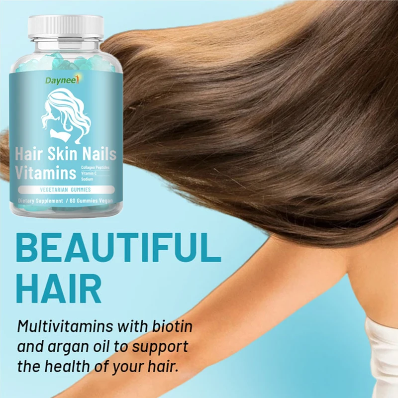 

60 capsules Hair skin nail vitamins gummies promotes smooth skin helps to replenish lost collagen for healthy hair nails