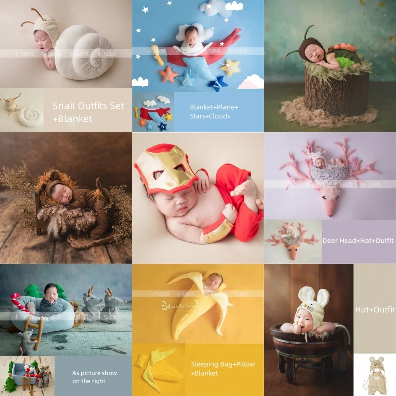 Dvotinst Newborn Baby Photography Props Cute Animals Outfits Set Snail Mouse Theme Blanket Fotografia Studio Shoots Photo Props
