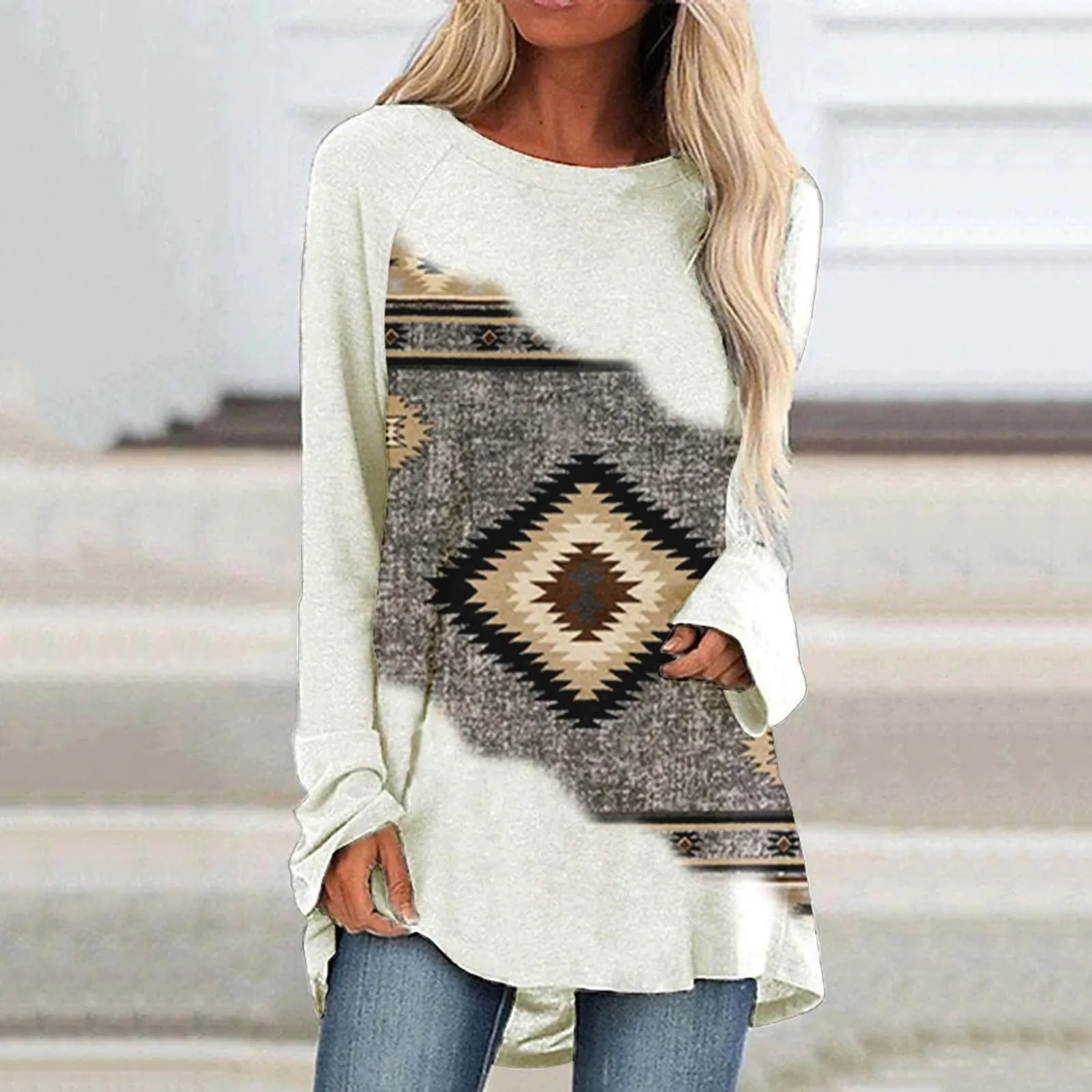 

Women Casual Round Neck Shirt Long Sleeve Ethnic Print Blouse V Neck Blouses for Women Casual Summer Short Clothes Locker Room