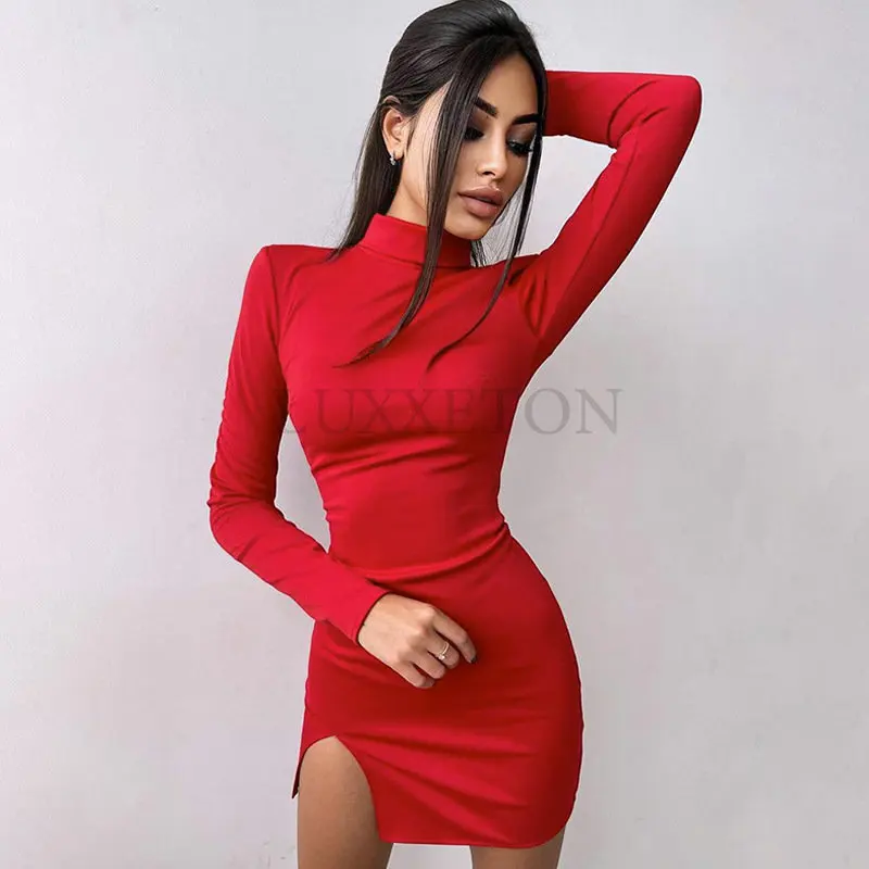 Купи Women Spring Autumn Long Sleeve Bodycon Soild Color Black Slim Package Hip Mini Dress 2023 Female Clothing Streetwear за 437 рублей в магазине AliExpress