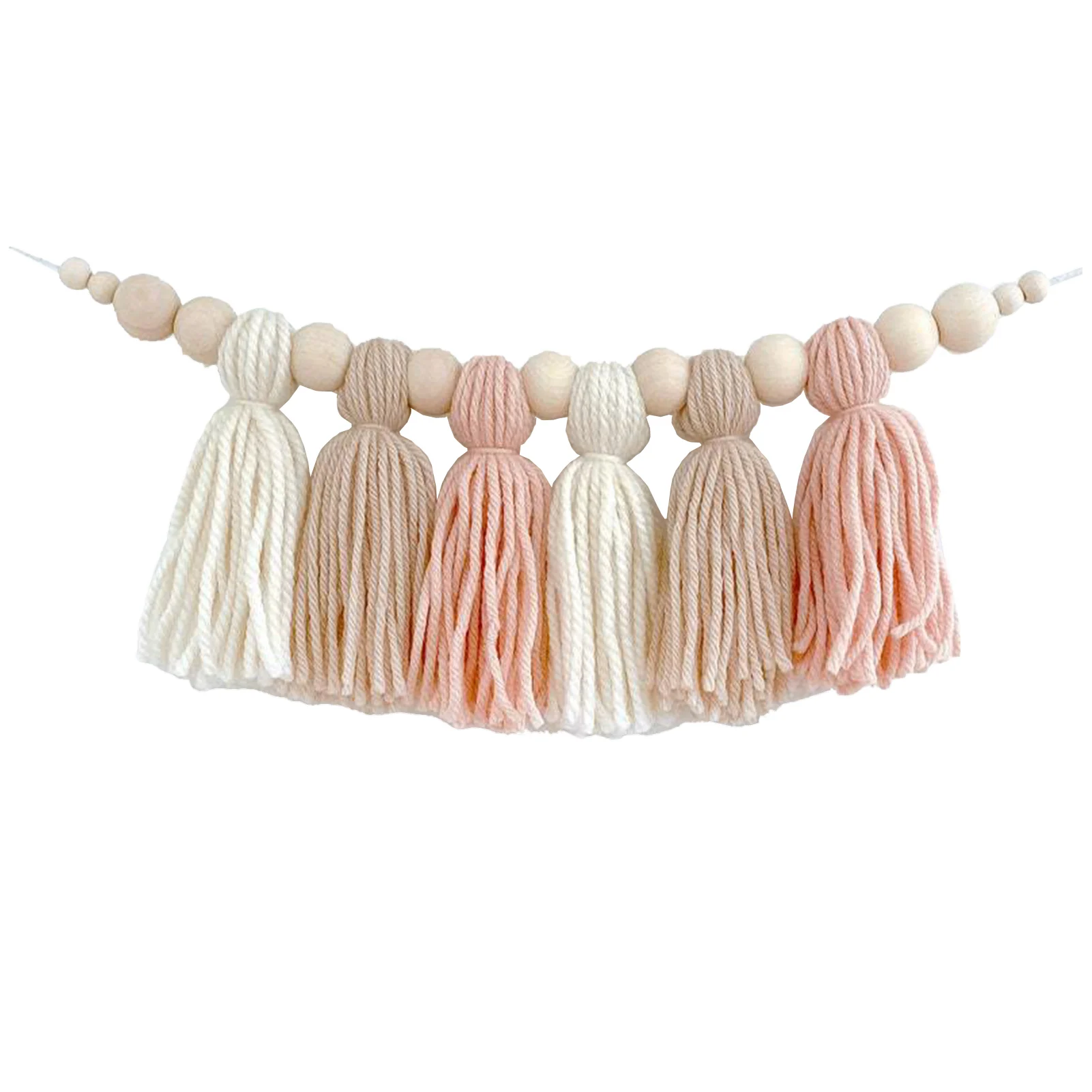 

Wall Wooden Bead Ornament Kids Room Pastoral Hanging Nursery Tent Pendant Nordic Style Home Decoration With Tassel Bedroom