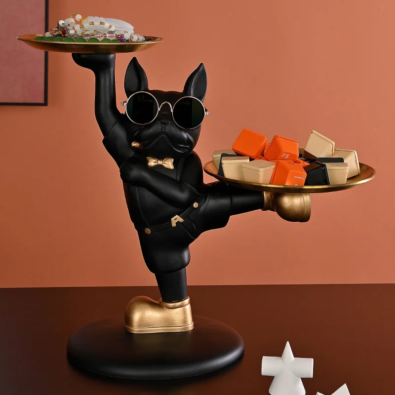 

KungFu French Bulldog Butler Statue Table Nordic Home Decoration Ornaments for Room Sculpture dog Resin Design Dray Animal Statu