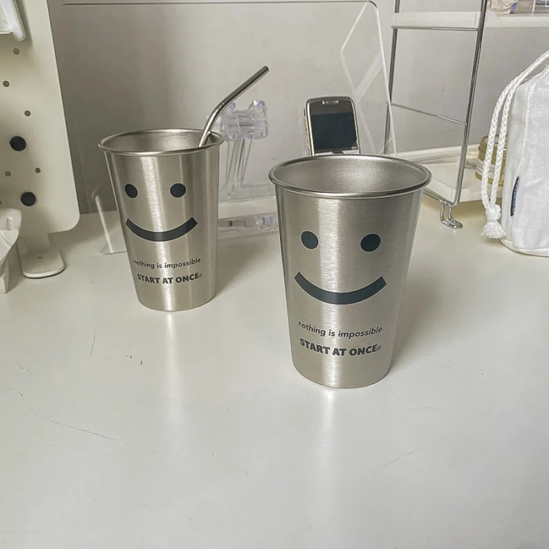 

В стиле INS простая чашка со смайликом для кемпинга на открытом воздухе складная бутылка из нержавеющей стали 304 кофейная чашка для пары