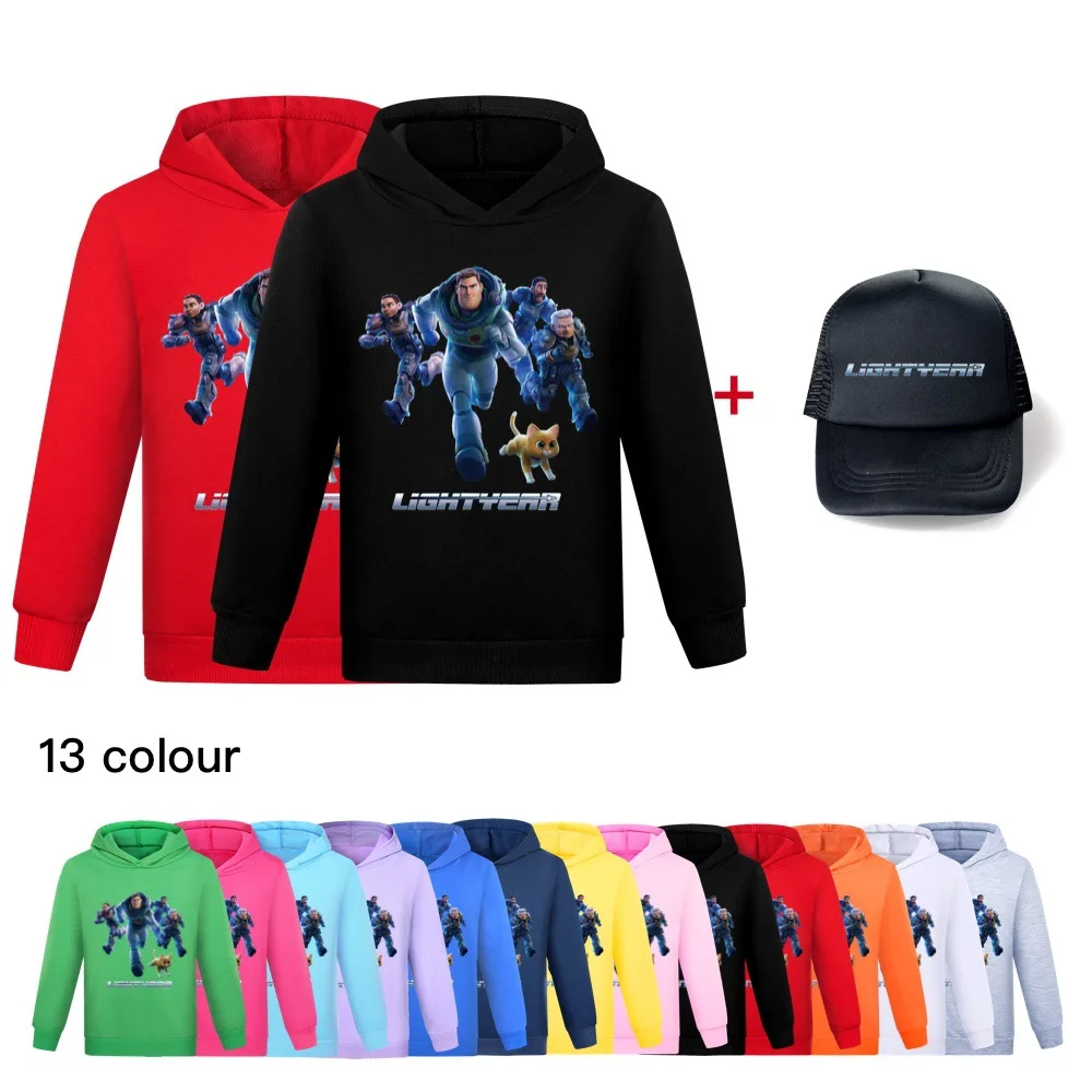 

2022 Disney Buzz lightyear Spring and Autumn Boys Hoodie Cotton Boys Clothes Girls Anime Cosplay Children's Jumpers + Hats