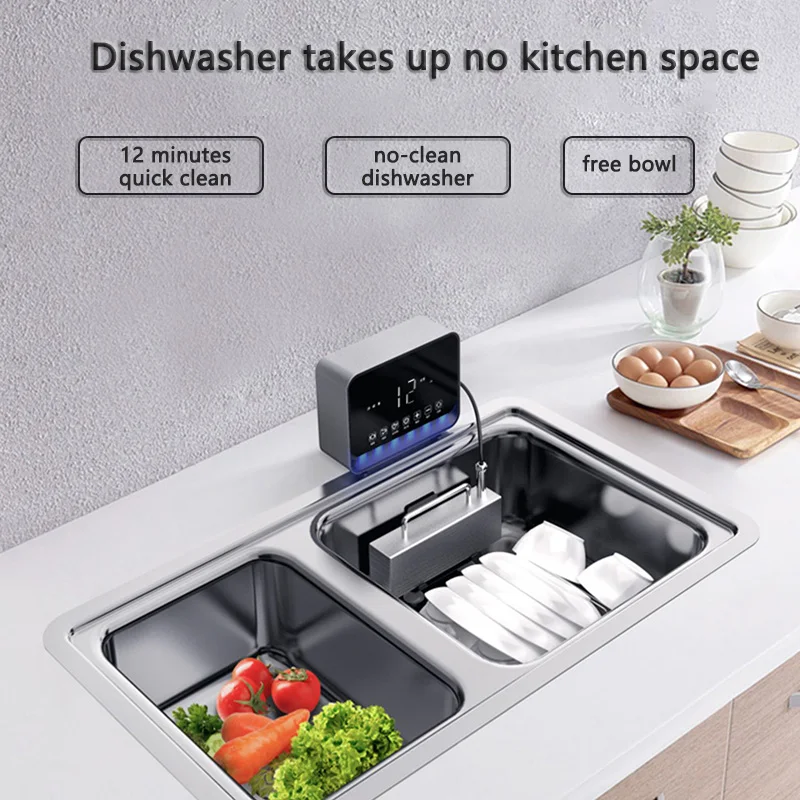 Ultrasonic Dishwasher Home Water Tank Installation-Free Fruit Vegetable Portable Sink Dishwashing Machine Automatic Cleaner