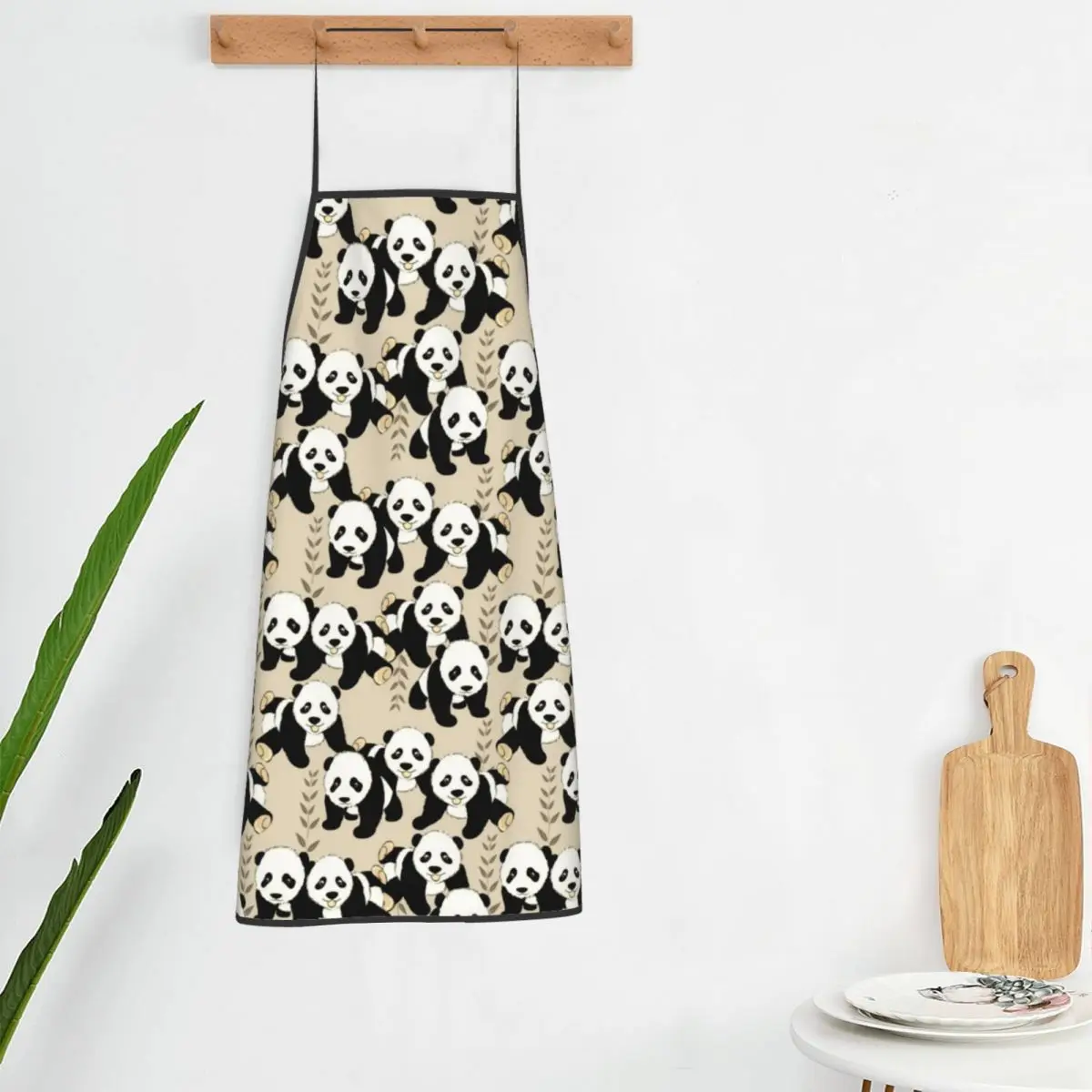 

Panda Bears Print Apron Cute Animal Cooking Manicure Kitchen Accessories Restraunt Fashionable Aprons without Pocket