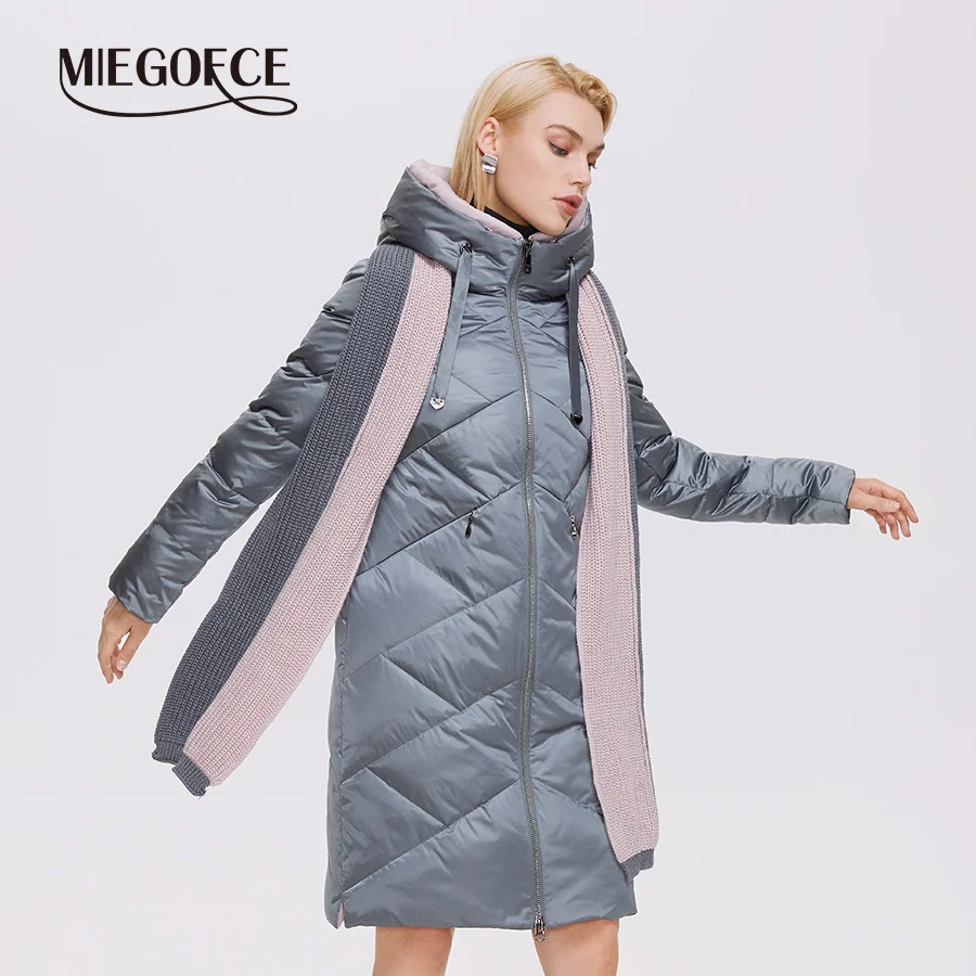 

MIEGOFCE 2022 Winter New Women Long Parka Quilted Coats With Scarf High Quality Brand Women Winter Coat Ladies Jackets D21815