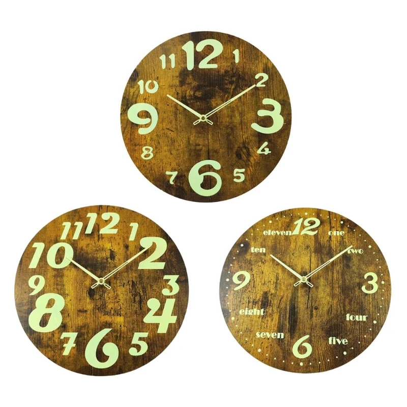 

Wall Clocks Battery Operated Silent 12 Inch Large Wood Clock Glow in The Dark Non-Ticking for Living Room, Office