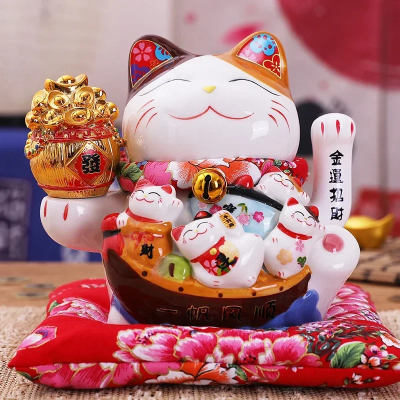 7 5-дюймовый керамический орнамент Beckoning Cat Maneki Neko украшение фэн-шуй качели Lucky