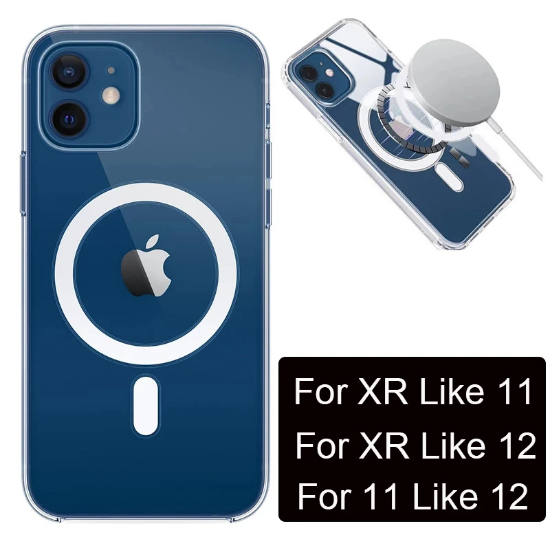 

Hard Magnetic Shockproof Clear Back Cover For iPhone XR like 11,XR Like 12 and 11 Like 12 Macsafe Case Transparent Shell