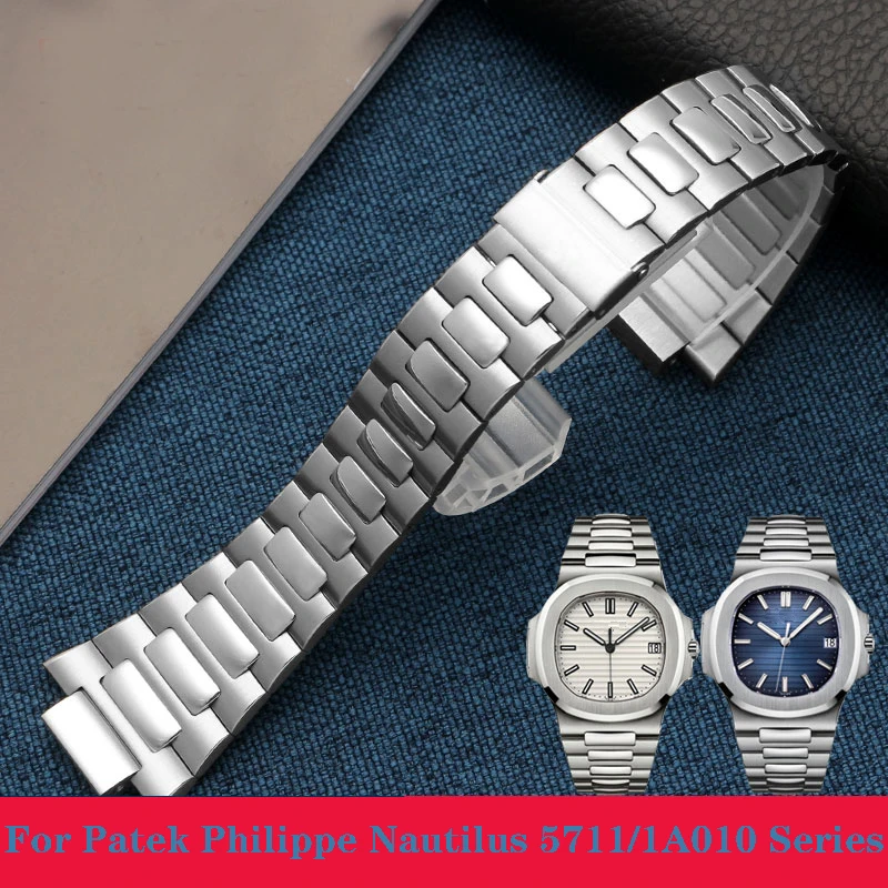 Solid Stainless Steel Watch Strap Bracelet Metal Watchband with Folding Clasp For Patek Philippe Nautilus 5711 /1A010 25*13mm